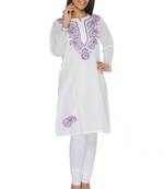 White embroidered cotton stitched kurti