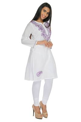 White embroidered cotton stitched kurti 2