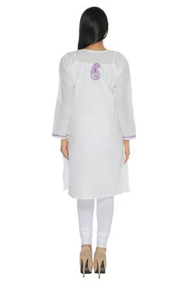 White embroidered cotton stitched kurti 3