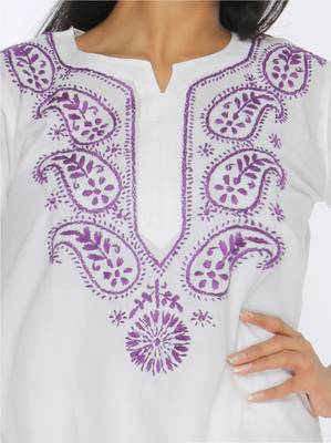 White embroidered cotton stitched kurti 4