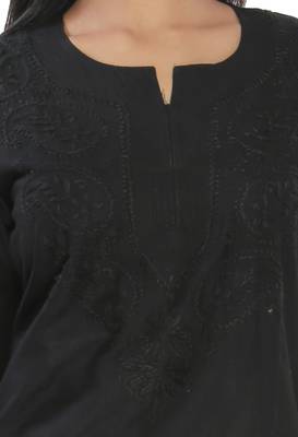 Black embroidered cotton stitched kurti 4