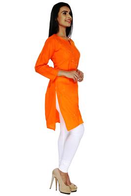 Orange embroidered cotton stitched kurti 2