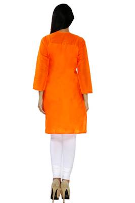 Orange embroidered cotton stitched kurti 3