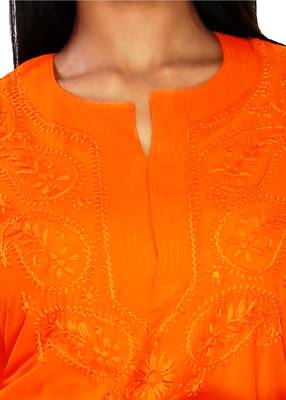 Orange embroidered cotton stitched kurti 4