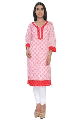 Pink embroidered cotton stitched kurti 1