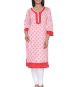Pink embroidered cotton stitched kurti