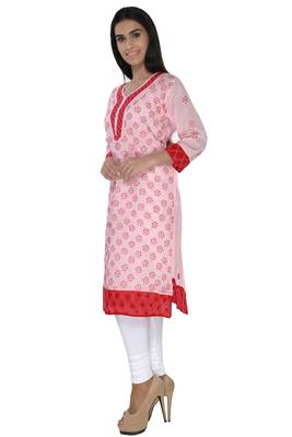 Pink embroidered cotton stitched kurti 2