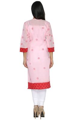 Pink embroidered cotton stitched kurti 3