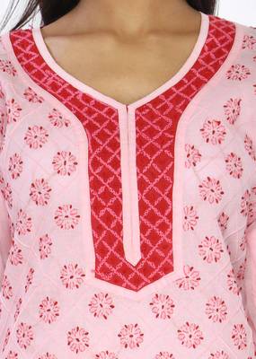 Pink embroidered cotton stitched kurti 4