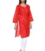 Red embroidered cotton stitched kurti