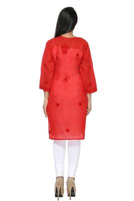 Red embroidered cotton stitched kurti 2