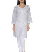White embroidered cotton stitched kurti