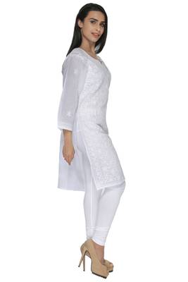 White embroidered cotton stitched kurti 2