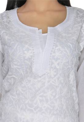 White embroidered cotton stitched kurti 4