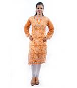 Orange embroidered georgette stitched kurti