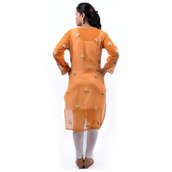 Orange embroidered georgette stitched kurti 4