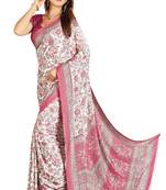 White printed crepe saree with blouse