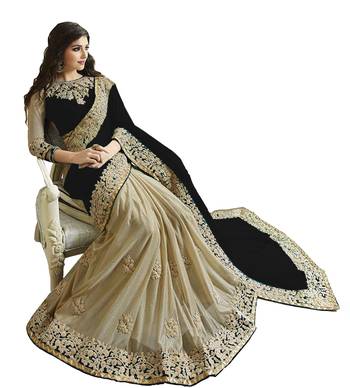 Black embroidered georgette saree with blouse 2