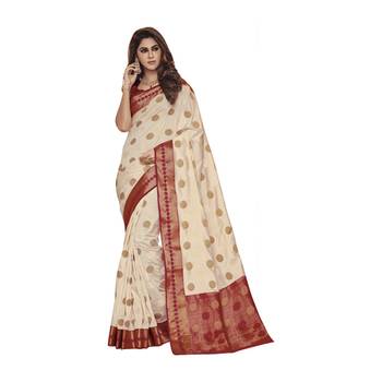 White woven art dupion silk saree with blouse 1