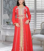 Red Embroidered Faux Georgette Islamic Kaftans