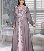 Grey And Baby Pink Satin Embroidered Faux Georgette Islamic Kaftans