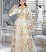 Off White Embroidered Faux Georgette Islamic Kaftans
