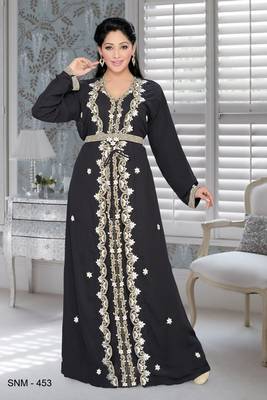 Black Embroidered Faux Georgette Islamic Kaftans 1