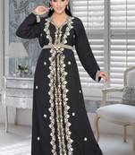 Black Embroidered Faux Georgette Islamic Kaftans