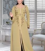 Beige And Brown Satin Embroidered Faux Georgette Islamic Kaftans