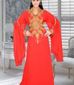 Red Embroidered Faux Georgette Islamic Kaftans