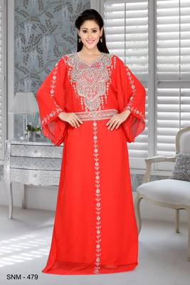 Red Embroidered Faux Georgette Farasha 1
