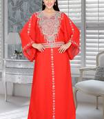 Red Embroidered Faux Georgette Farasha