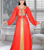 Red And Golden Satin Embroidered Faux Georgette Islamic Kaftans