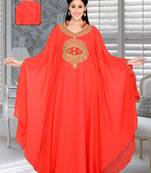 Red Embroidered Faux Georgette Farasha Kaftan