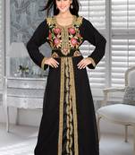 Black Embroidered Faux Georgette Islamic Kaftans