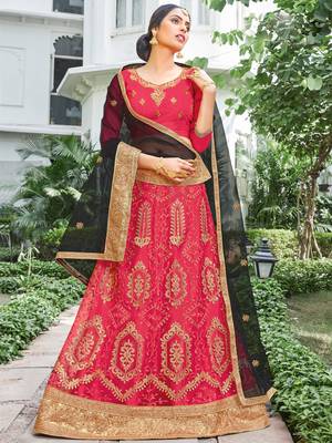 Pink Embroidered Net Unstitched Lehenga 2