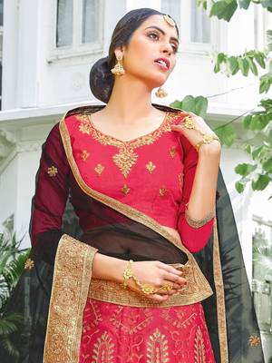 Pink Embroidered Net Unstitched Lehenga 3