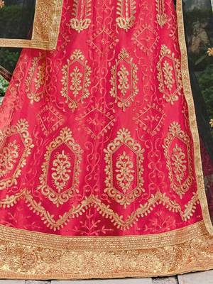 Pink Embroidered Net Unstitched Lehenga 4