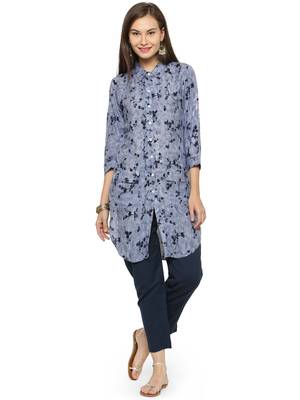 Indibelle Blue printed rayon kurtas-and-kurtis 1