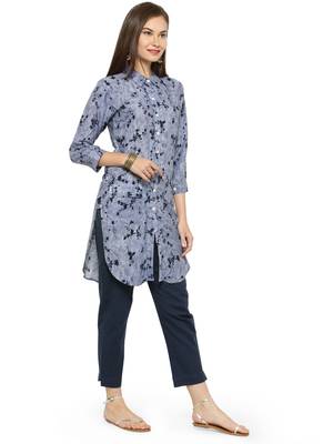 Indibelle Blue printed rayon kurtas-and-kurtis 3