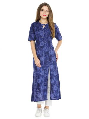 Indibelle Blue printed cotton kurtas-and-kurtis 1