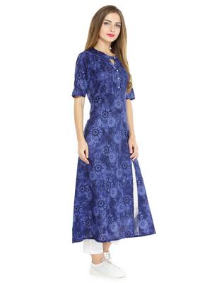 Indibelle Blue printed cotton kurtas-and-kurtis 3