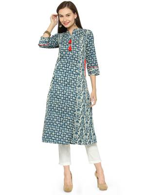 Indibelle Blue printed cotton kurtas-and-kurtis 1