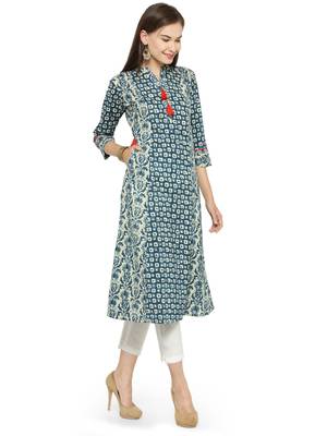 Indibelle Blue printed cotton kurtas-and-kurtis 3