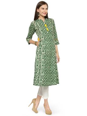 Green printed cotton kurtas-and-kurtis 3