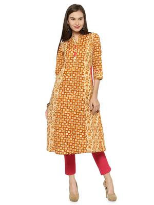 Indibelle Yellow printed cotton kurtas-and-kurtis 1