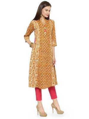 Indibelle Yellow printed cotton kurtas-and-kurtis 3