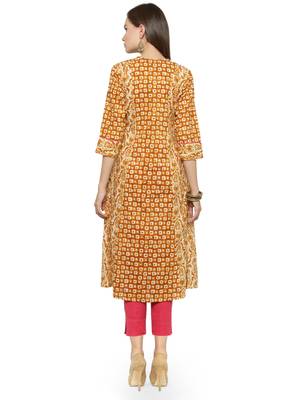 Indibelle Yellow printed cotton kurtas-and-kurtis 4