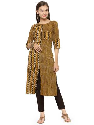 Indibelle Brown printed rayon kurtas-and-kurtis 1