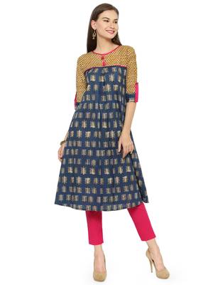 Indibelle Gold printed cotton kurtas-and-kurtis 1